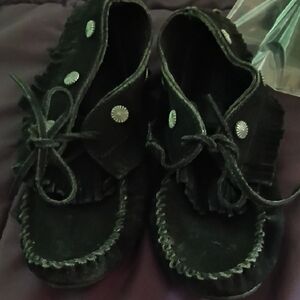 Kids Black Fringe Moccasin Shoes